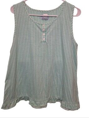 Amanda Paige Sleepwear Sleeveless Peplum Sleep Shirt Mint & White Gingham EUC L